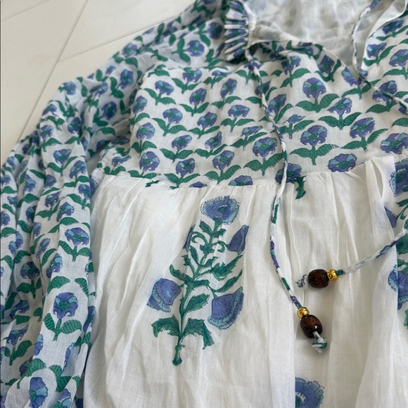 OLIPHANT
Exclusive Blue Floral Balloon Sleeve Short Mini Dress
 Women's Large - Picture 6 of 11